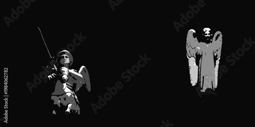 Statues of weeping angels from doctor who in a dark setting