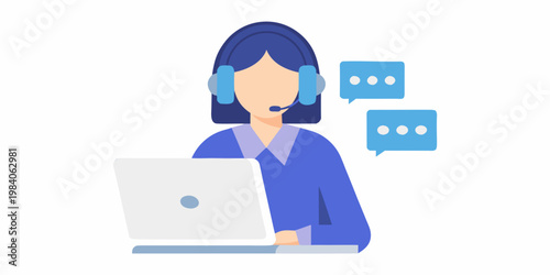 Photography Customer support representative working with a laptop and headset