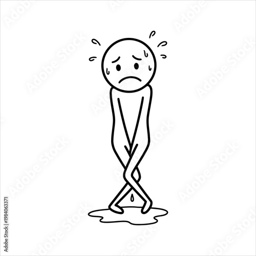 Person needing to urinate urgently with drops falling