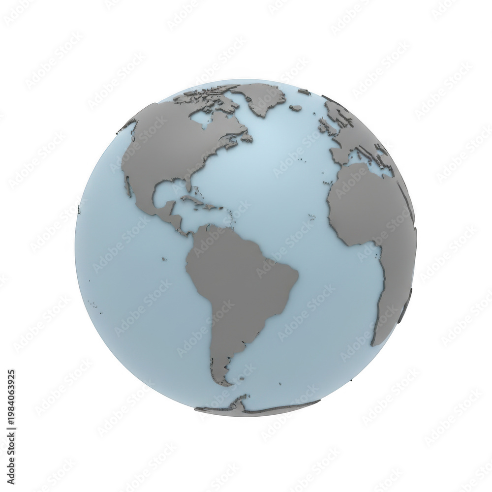 Obraz premium 3 d globe with grey continents and light blue oceans isolated on a transparent background