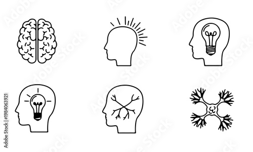 Psychology and Mind Development Line Icons Set