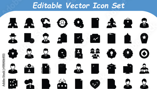 Business administration and people editable vector icon set for management and office operations with human resourc