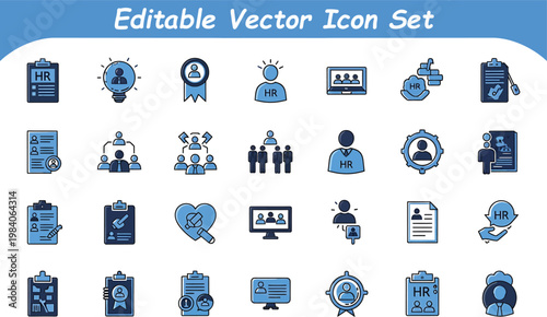 Human resources and recruitment vector icon set for talent acquisition and team management with recruitment