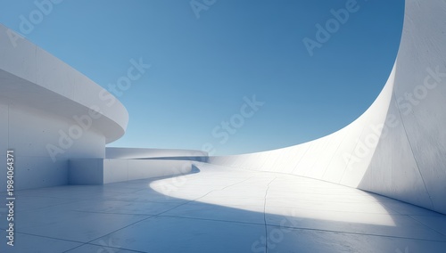 Modernist architecture, horizontal lighting on rooftop of oval building
