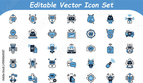 Artificial intelligence and robotics vector icon set with automation machine learning future technology, robotics
