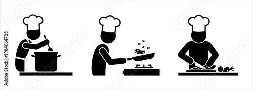 Culinary Icons A Trio of Chefs in Action - Cooking, Frying, and Chopping