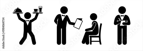 Restaurant staff serving guests and taking orders illustration