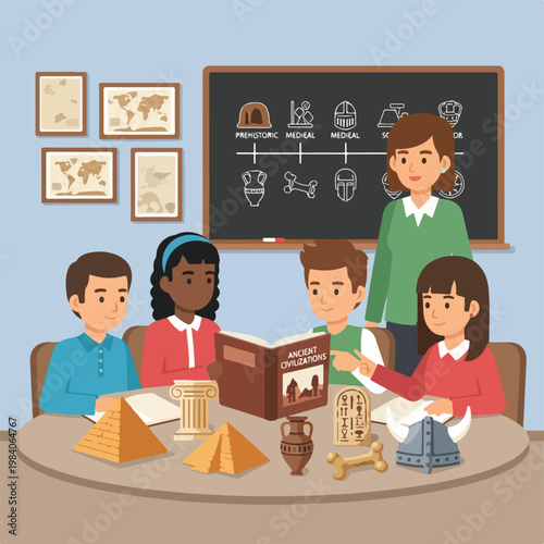 Students learning about ancient history.