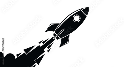 Black rocket launching with smoke tr.ail