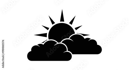 Cloudy weather icon with sun partially hidden behind clouds
