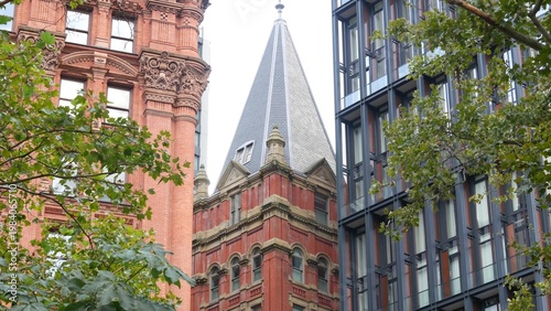 New York City urban architecture, Lower Manhattan historic Beekman street buildings, United States of America. Typical old red brick houses, NYC Downtown Financial District, real estate property, USA.