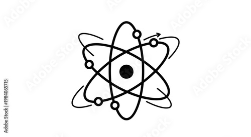 Stylized atom model with orbiting electrons on a white background.