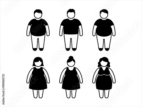 Graphic representation of diverse human body shapes and sizes, illustrating overweight figures