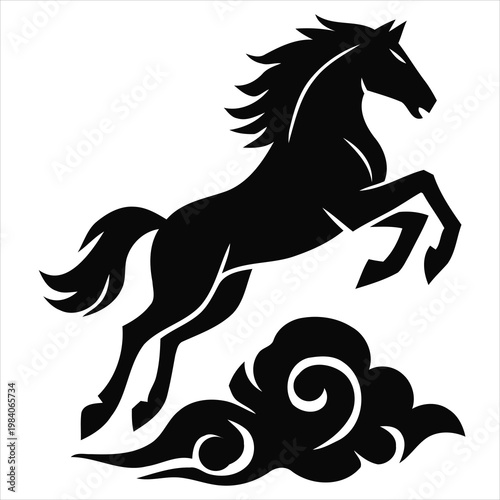 Black silhouette of a horse rearing up on its hind legs