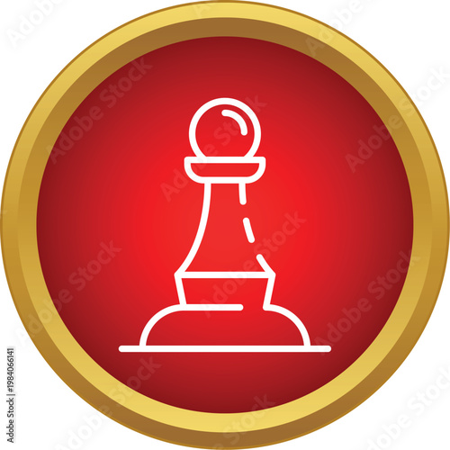 Red circle button with white line art chess pawn icon