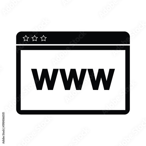 Clean and minimalist vector icon of a web browser window with three stars and www written in bold