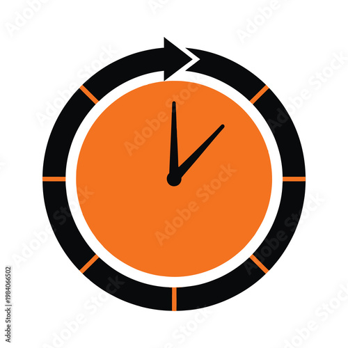 Vector of a stylized clock face with an orange center and black hands and border