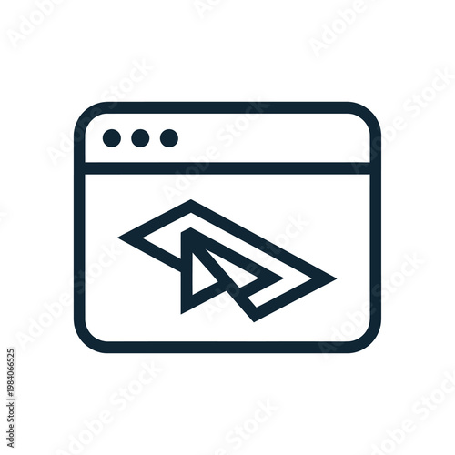 Vector icon of a web browser window with an outgoing mail symbol representing digital communication