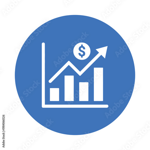 Blue vector of a financial growth chart showing upward trends and a dollar symbol
