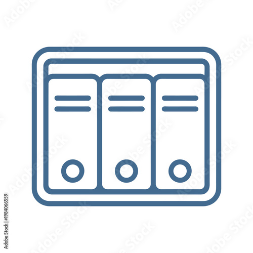 Blue vector icon depicting three binders or folders neatly placed side by side within a frame