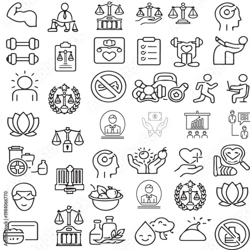 Ethics justice and fairness collection of linear icon designs for business