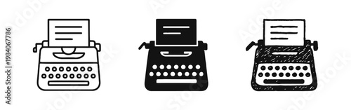 Vintage Typewriter Icons Set for Writing, Literature, and Journalism Concepts