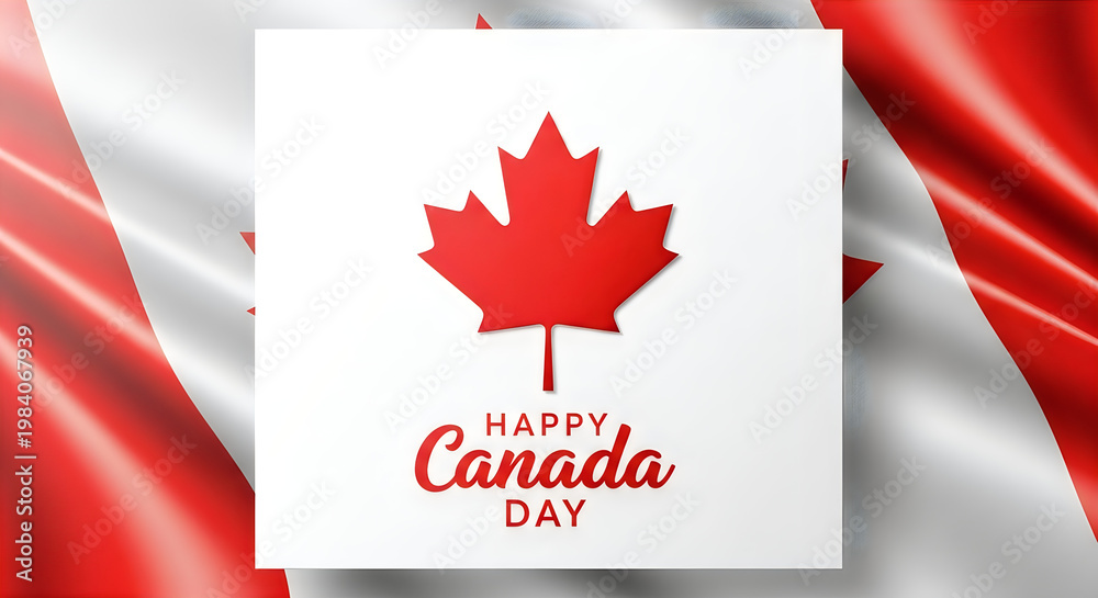 Obraz premium Celebrate canada day vibrant red maple leaf with 'happy canada day' text on white background