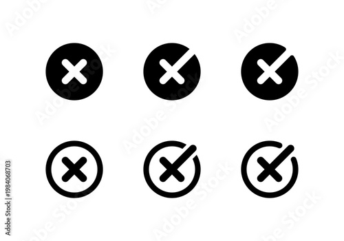 Cross circle mark icon set. X badge symbol. Reject and close sign