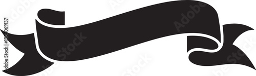 A black ribbon banner vector drawing with wavy shape for text or design.