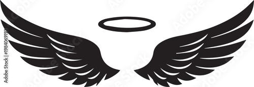 Angel Wings And Halo Symbol Vector, illustration