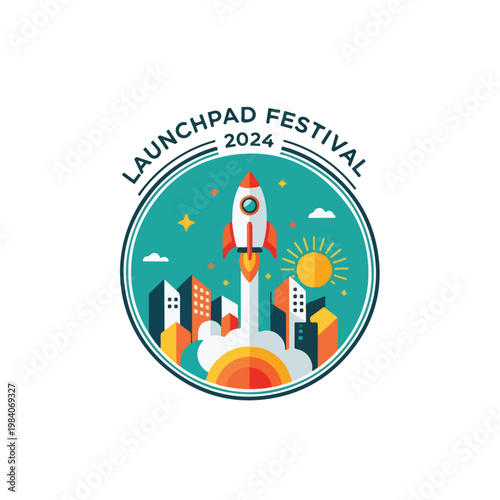 Rocket Ship Launching into Sky.