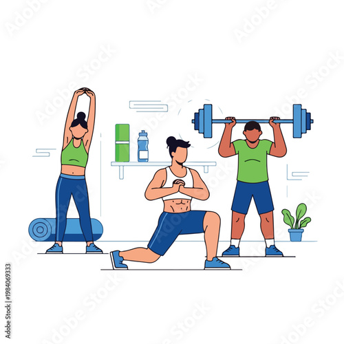 People doing gym exercises together.