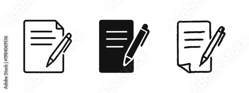 Document with Pen Icon Set - Signing Contracts and Filling Forms Symbols