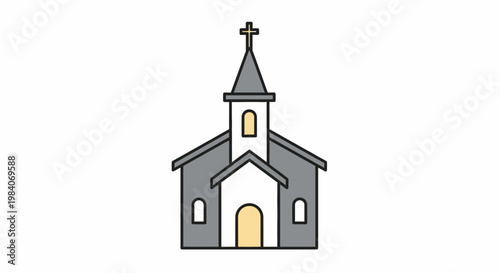 Simple Christian church building with cross icon.