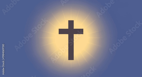 Christian cross symbol illuminated by spiritual light glow.