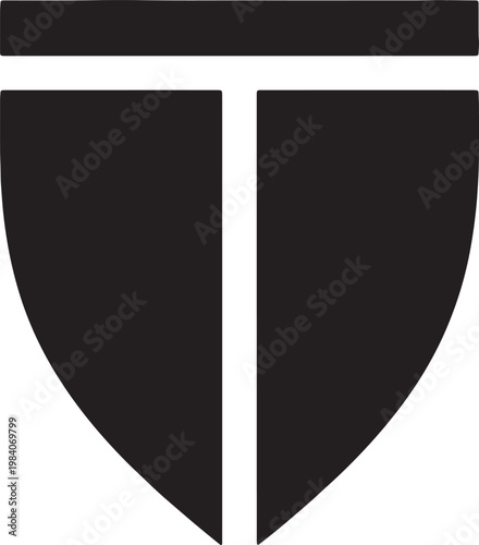 Shield and T emblem isolated on white background, professional logo.