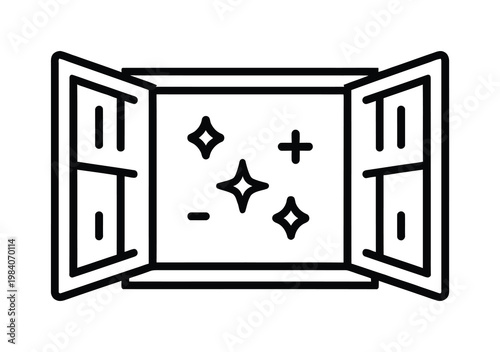 Clean and sparkling window vector with open shutters in a minimalist design