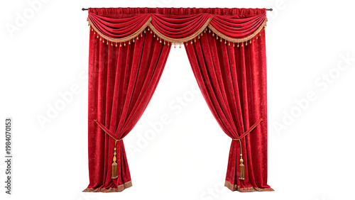 Obraz na płótnie Red curtains with gold trim isolated on transparent background
