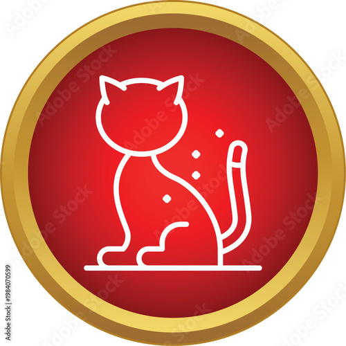 Cat line art icon showing a pet having an allergic reaction in a red circle