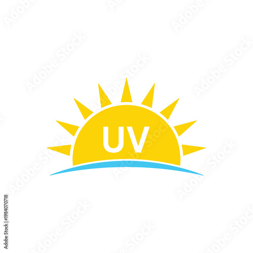 Bright yellow sun with rays and the word uv in a vector design