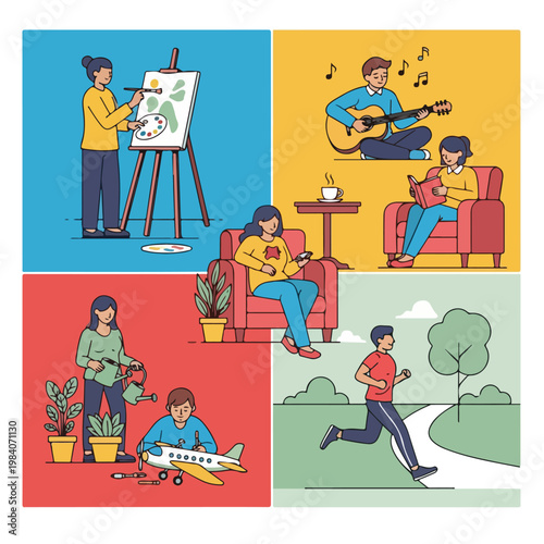 People Engaged in Various Leisure Activities.