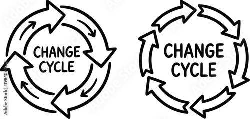 Vector sketch illustration of a continuous change cycle concept featuring circular directional arrows representing process loops and transformations, isolated on a transparent background.