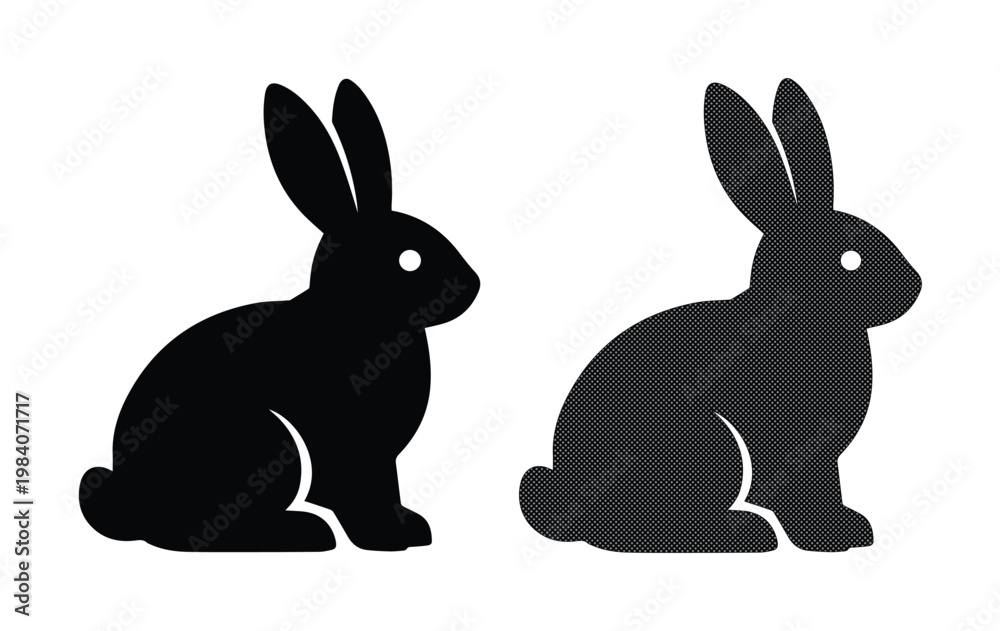 Fototapeta premium Minimalist rabbit silhouette vector set, black bunny icons isolated on white, simple animal profile graphics for Easter and nature branding