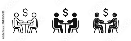 Business Negotiation Icons, Financial Meeting Symbols, Salary Discussion Concepts
