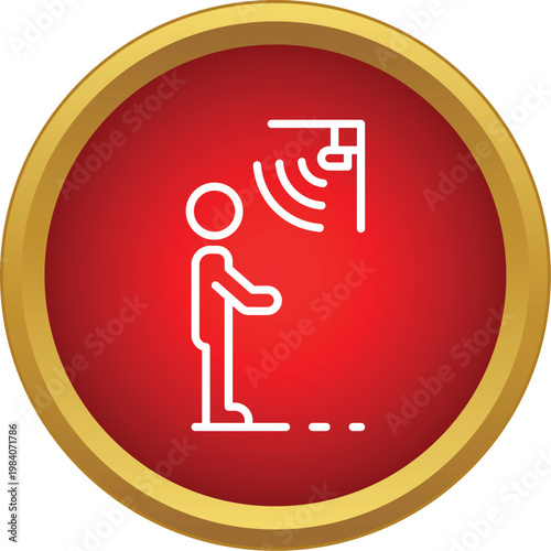 Outline icon representing a person activating a motion sensor in a red button