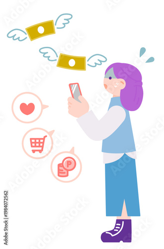 スマートフォンで気軽に散財　青ざめる女性