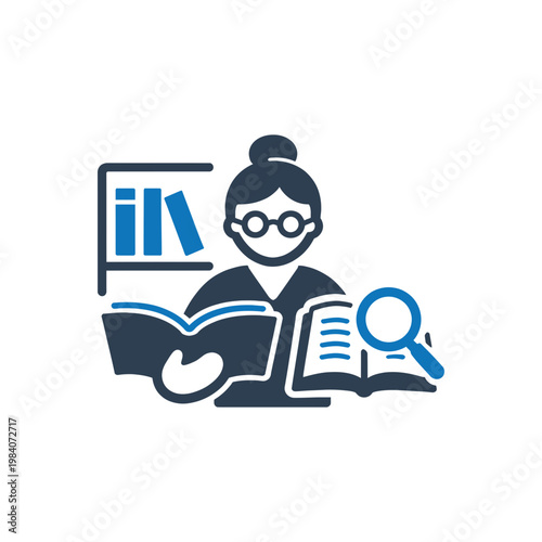 Professional Librarian Researching Literature and Knowledge icon