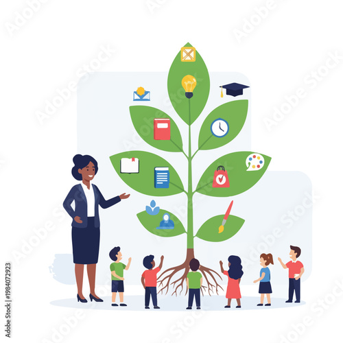 Woman teaching children about education.