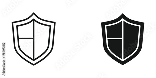 Contrast between empty and filled shield symbols with central cross designs