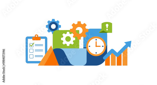 Business productivity concept with clock.
